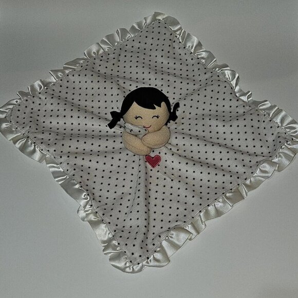 Carter's Baby Girl Doll Rattle Lovey Plush Black White Polka Dots Pink Heart - Picture 1 of 8